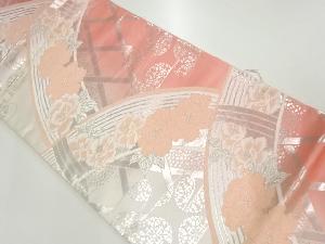 アンティーク　光悦垣に牡丹模様織出し袋帯（材料）